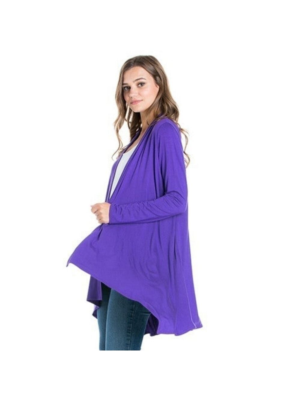 TRÏBE Purple Long Sleeve Open Front Draped Cardigan Cover Up Size MED NWT